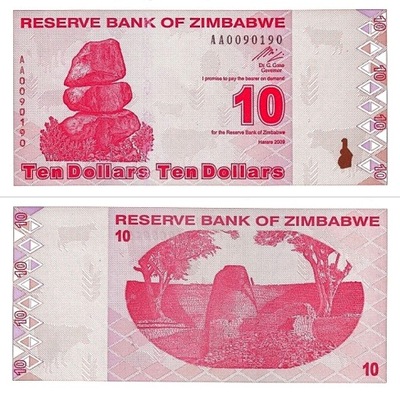 # ZIMBABWE - 10 DOLARÓW - 2009 - P-94 - UNC seria AA 0...