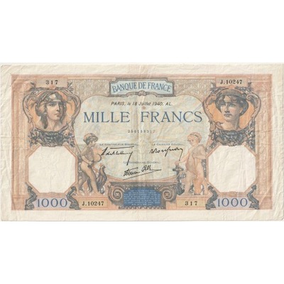 Francja, 1000 Francs, 1940, J.10247 317, UNC(60-62