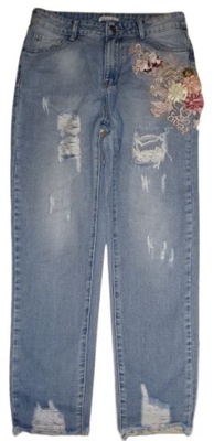 Daysie jasne jeans dziury kwiaty koronka zdobione 36