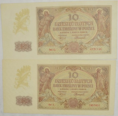 5.bb.Zest.GG, Banknoty 10 Zł 1940 L szt.2, St.2