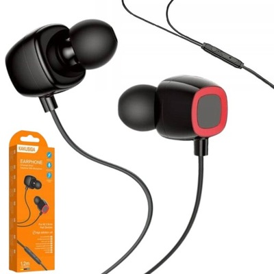 Słuchawki Przewodowe Douszne Dokanałowe JACK 3.5mm Czarne z mikrofonem KAKU