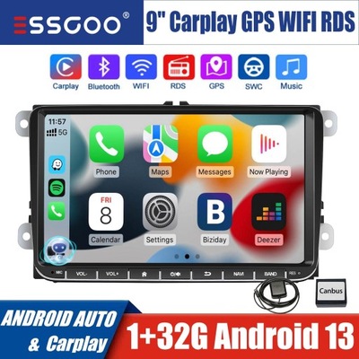 RADIO DE AUTOMÓVIL 32G ANDROID 13 CARPLAY GPS PARA VW T5 EOS BORA PASSAT POLO  