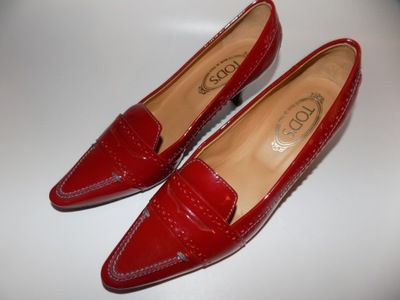 TOD'S PIEKNE WYGODNE BUTY ZE SKÓRY CZERWONE 39,5