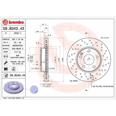 ДИСК ТОРМОЗНЫХ XTRA LINE - XTRA BREMBO 09.B343.4X 