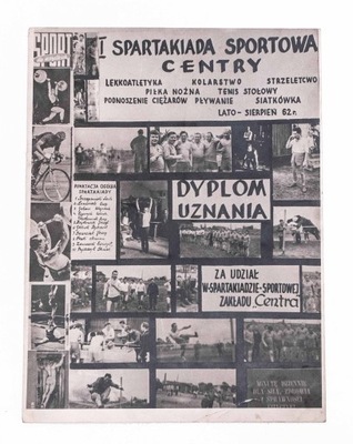 DYPLOM I SPARTAKIADA SPORTOWA - CENTRA POZNAŃ 1962