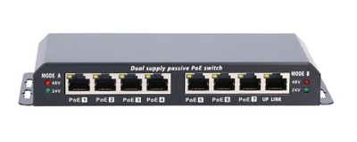 Extralink 8-7 PoE Switch PoE 7x 100Mb/s PoE, 1x Uplink RJ45, Zasilacz 24V 2