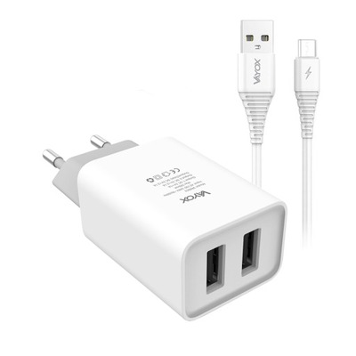 ŁADOWARKA SIECIOWA 2x USB KABEL MICRO USB B VAYOX