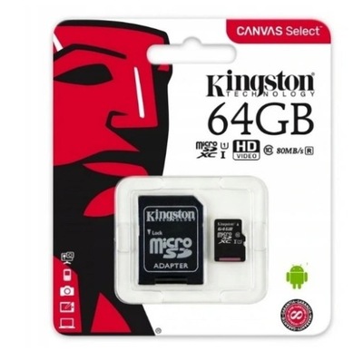 64GB KARTA PAMIĘCI MICRO SDHC KINGSTON ADAPTER SD