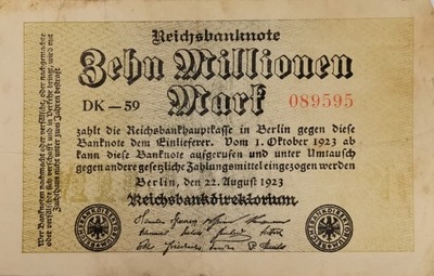 Banknot Niemcy 10 Milionów Marek 1923 DK