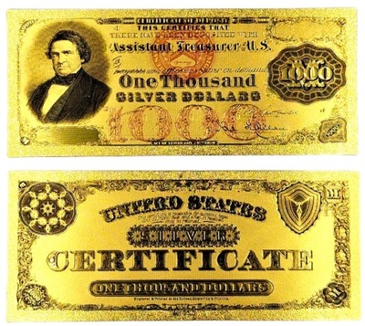 1000 SILVER Dolar 1878 Pozłacany Banknot Kolekcja