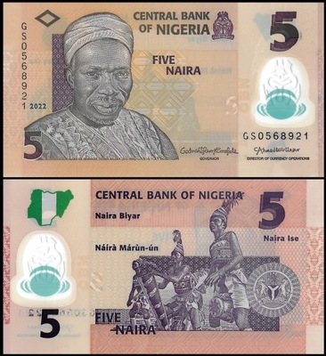 Nigeria 5 Naira 2022 P-38k UNC Polimer