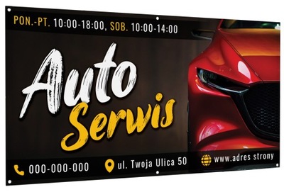 Baner reklamowy auto serwis warsztat samochodowy 100x50cm godziny otwarcia