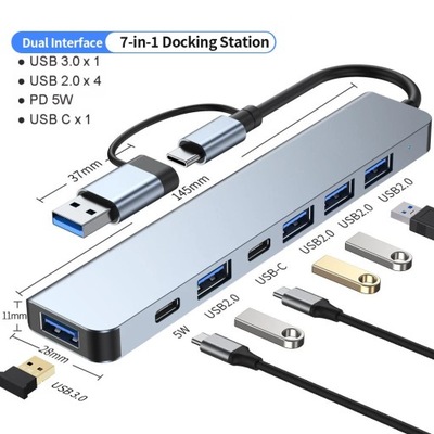 Hub USB aluminiowy 7 w 1 USB C Extender Multi Adapter Multi-hub Dock