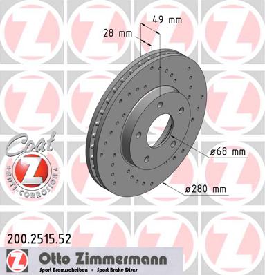 ZIMMERMANN SPORT NISSAN X-TRAIL 280MM ДИСКИ ТОРМОЗНЫЕ ПЕРЕД 200.2515.52