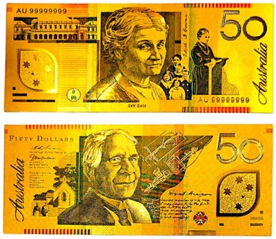 AUSTRALIA 50 dolarów DAVID UNAIPON Kolekcjonerski Banknot Pozłacany
