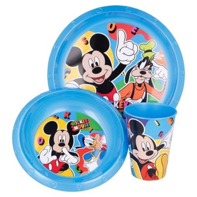 Mickey Mouse - Zestaw naczyń (talerzyk, miska, kubek 260 ml) (niebieski) Mi