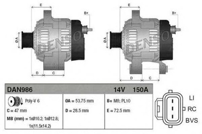 DENSO ГЕНЕРАТОР (14V 150A) LAND ROVER DISCOVERY I