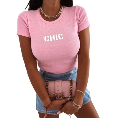 T-shirt prążek RÓŻOWY chic XS S M