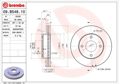 ДИСКИ ТОРМОЗНЫЕ ТОРМОЗНЫЕ ПЕРЕД BREMBO 09.B548.10 09B54810