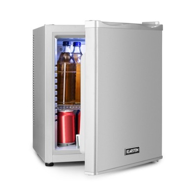 MAŁA LODÓWKA MINI CHŁODZIARKA MINIBAR KLARSTEIN LED 38CM 30L SREBRNA