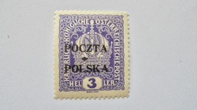 1919 Wydanie Krakowskie czysty* znaczek 3 halerze, stan dobry