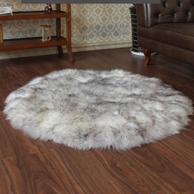 Okrągły dywanik ze sztucznej powierzchni, narzuta na sofę, na sofę podłogową w sypialni, biały + szary