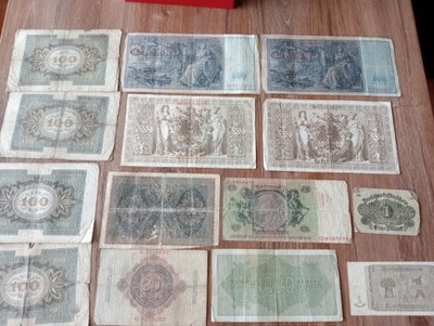 Zestaw starych niemieckich banknotów - ciekawy i tanio -14 sztuk