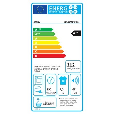 Candy | RO4 H7A2TEX-S | Dryer Machine | Energy efficiency class A++ | Front