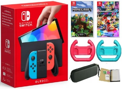 ZESTAW NINTENDO SWITCH OLED + AKCESORIA + 2 GRY MINECRAFT MARIO KART 8