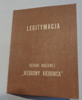 LEGITYMACJA ODZNAKI WZOROWY KIEROWCA URZĄD WOJEWÓDZKI W POZNANIU