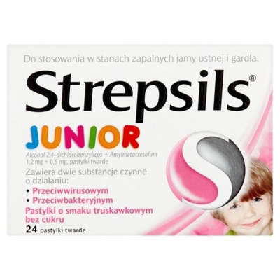 Strepsils Junior, Pastylki o smaku truskawkowym be