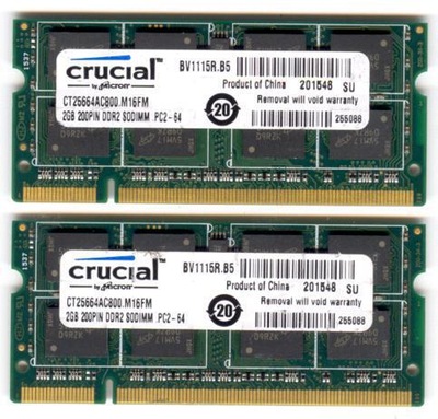 Dual CRUCIAL 4GB , 2x2GB PC2-6400S CT25664AC800