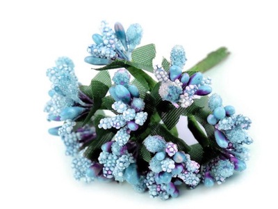 Pręciki do kwiatów na druciku błękit bukiet 12 szt