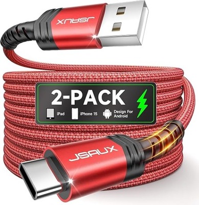 KABEL USB-C USB-A 2-PAK 2M JSAUX CZERWONY DO ŁADOWANIA