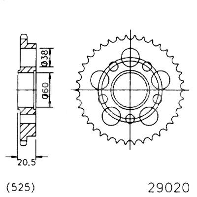 ENGRANAJE PARTE TRASERA ACERO ESJOT 32075-38 38Z TAMAÑO 520  