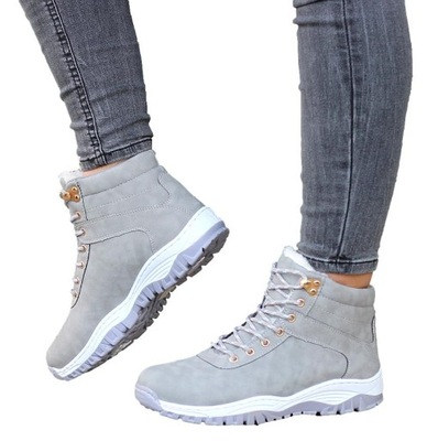 BUTY ZIMOWE TRAPERY SPORTOWE OCIEPLANE ŚNIEGOWCE SZARE BOTKI 37