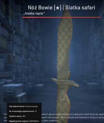 NÓŻ KOSA BOWIE Siatka Safari Mesh Knife LU / MW CSGO CS2 skin