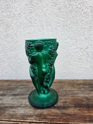 BOHEMIA SCHLEVOGT MALACHITOWY WAZON AKTY ART DECO