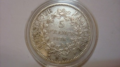 Francja moneta 5 franków 1875 srebro ładna