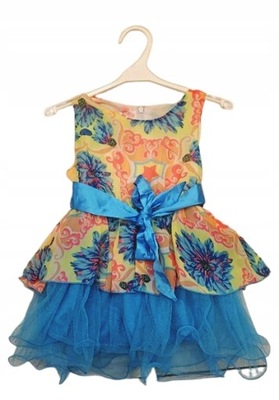 Sukienka Falbanki Niebieska tiulowa 92 98 cm