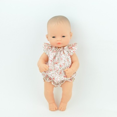 Ubranka dla lalki Miniland 32, kombinezon w różowe kwiatki, Przytullale