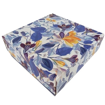 Pudełko Prezentowe z Nadrukiem Granatowe Kwiaty 20 cmx20cmx8,5 cm 10szt