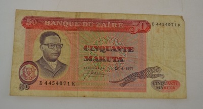 Zair - banknot - 50 Zaires 1977 rok