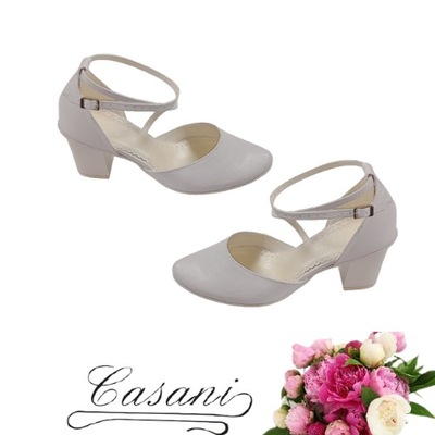 Casani buty białe 34 niskie ślubne weselne pasek