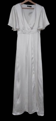 Boohoo biała suknia ślubna krótki rękaw defekt 36
