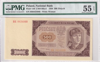 500 złotych Polska 1948 PMG 55 EPQ Seria BR