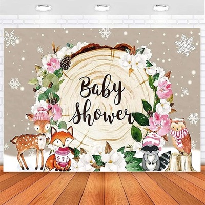 TŁO FOTOGRAFICZNE BABY SHOWER DEKORACJA ZWIERZĄTKA + BALONY