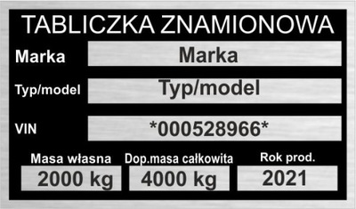 IDENTIFIKAVIMO PLOKŠTELĖ VARDINĖ PAKAITINĖ : PRZYCZEPY, AUTOMOBILIO MAŠINŲ GRAWEROWANA 