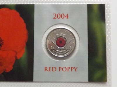 Kanada 25 Centów 2004 , Czerwony Mak , st. UNC