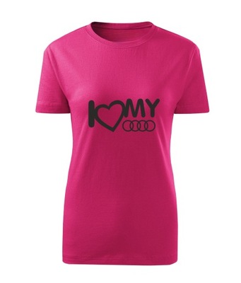 Koszulka T-shirt damska D183 LOVE AUDI KOCHAM AUDI różowa rozm XL